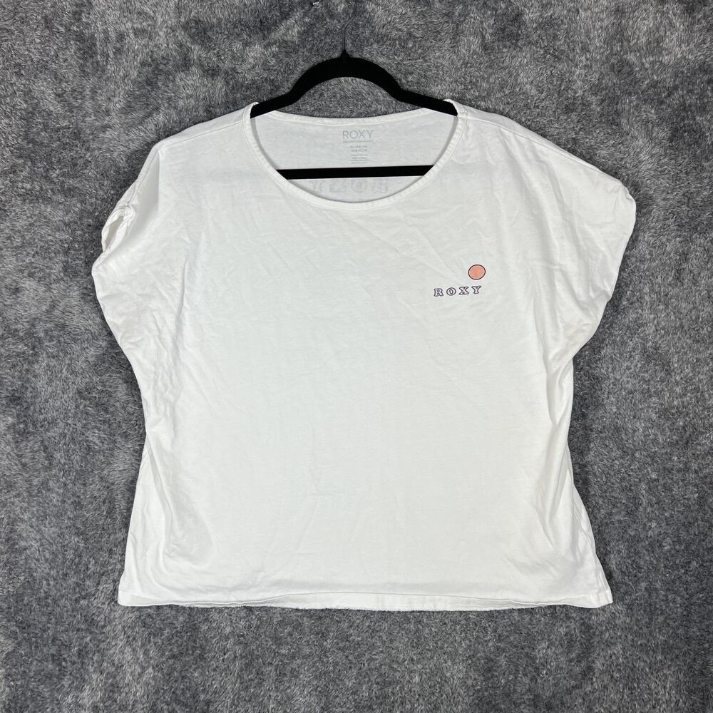 Roxy Shirt Womens XL White Scoop Neck Dolman Sleeve Graphic Tee Surf Top